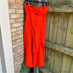 Anthropologie Elevenses Bold Tropicale Orange Halter Jumpsuit